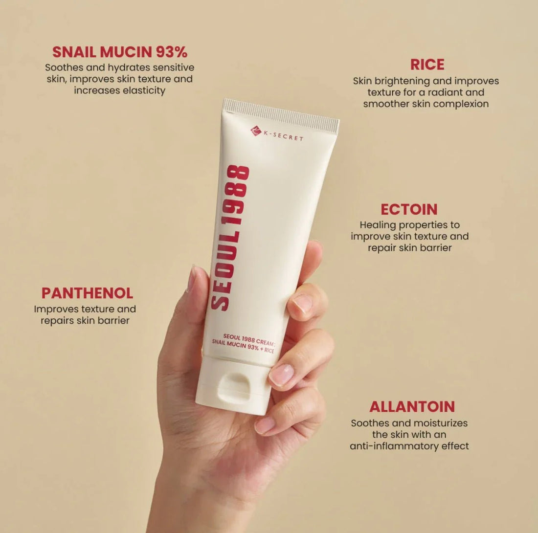 K - SECRET SEOUL 1988 Cream: Snail Mucin 93% + Rice 100 ml - Zayluxe Care