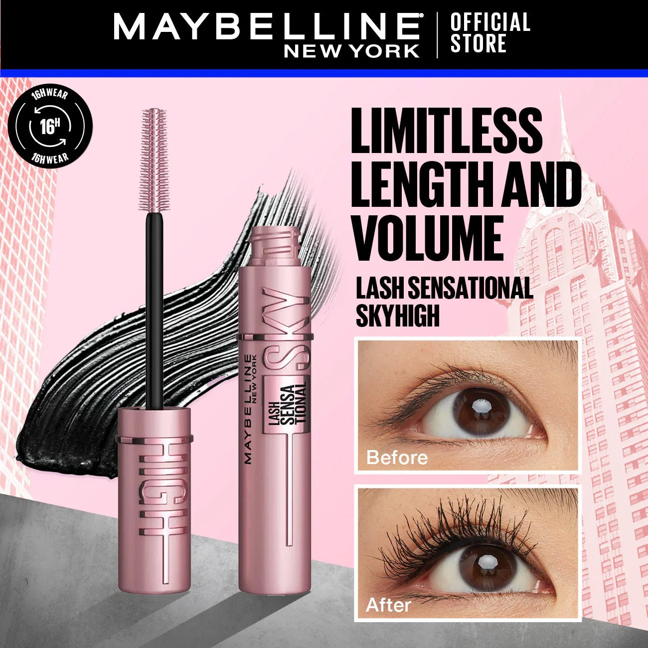 Maybelline New York Lash Sensational Waterproof Sky High Mascara - Zayluxe Care