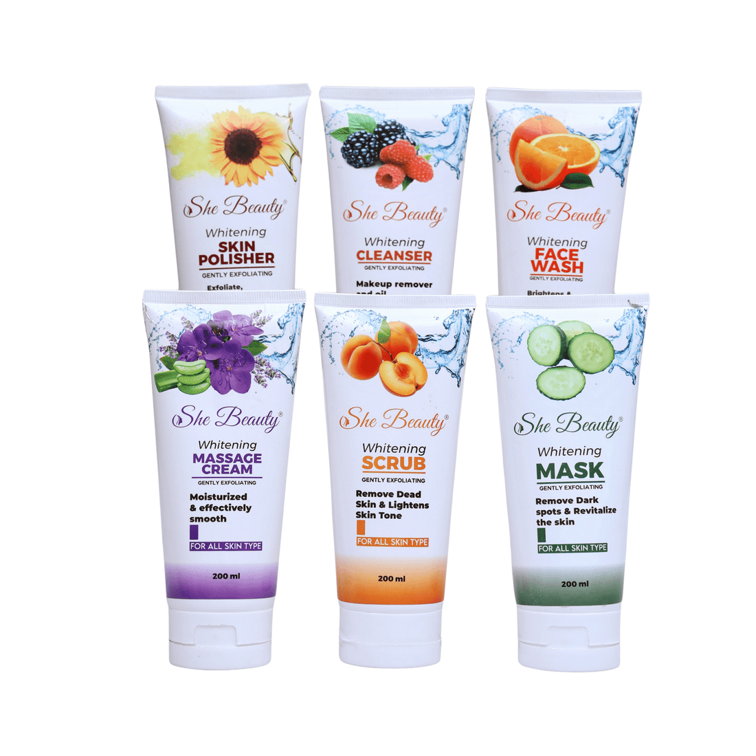 She Beauty | 6 - Step Whitening Facial Kit for All Skin Types | Complete Salon Facial at Home (200ml x 6) - Zayluxe Care