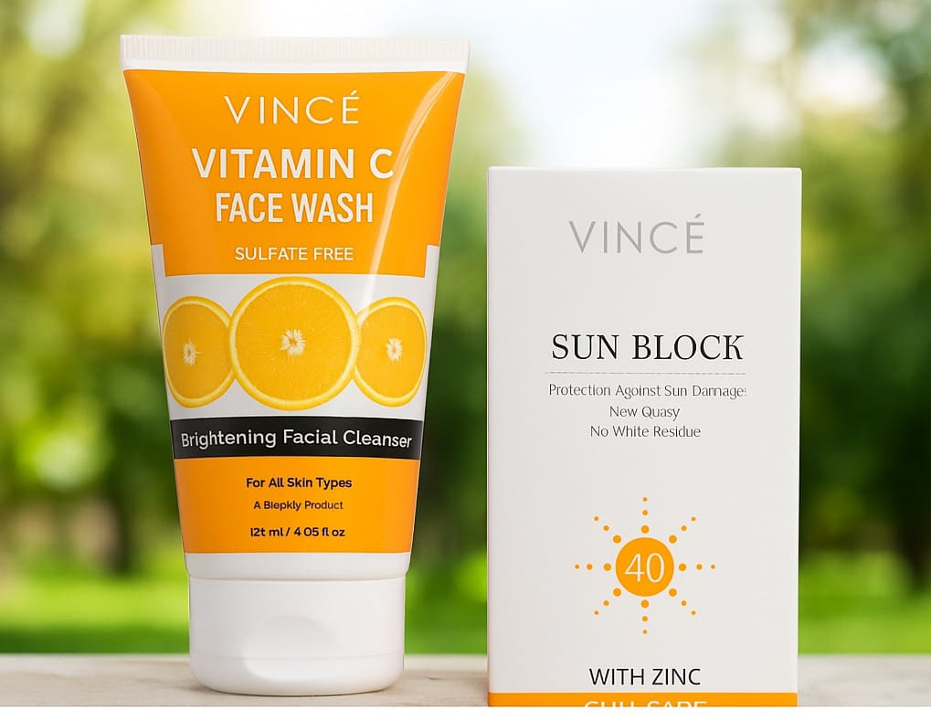 Vincé Vitamin C Face Wash & SPF40 Sun Block – Glowing Skin Duo - Zayluxe Care